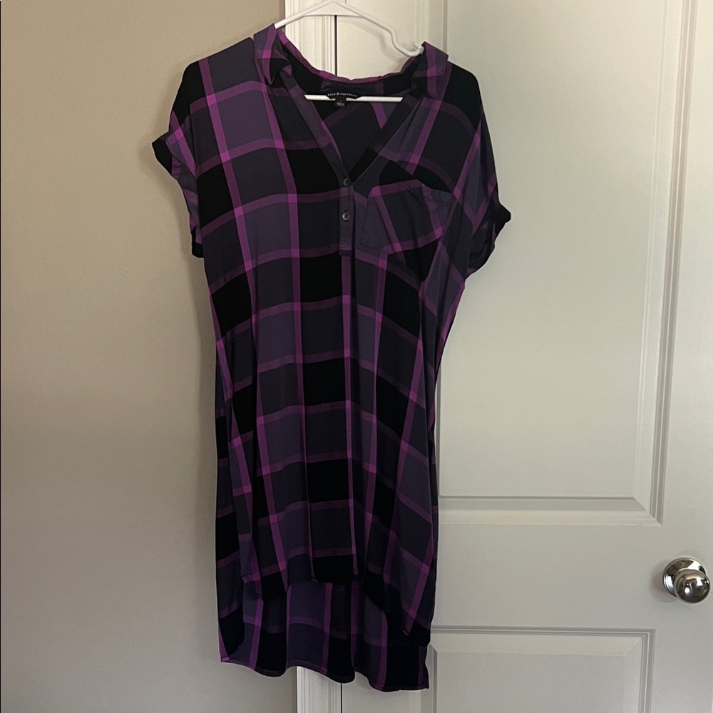 Rock & Republic Purple and Black Checkered High Low Dress